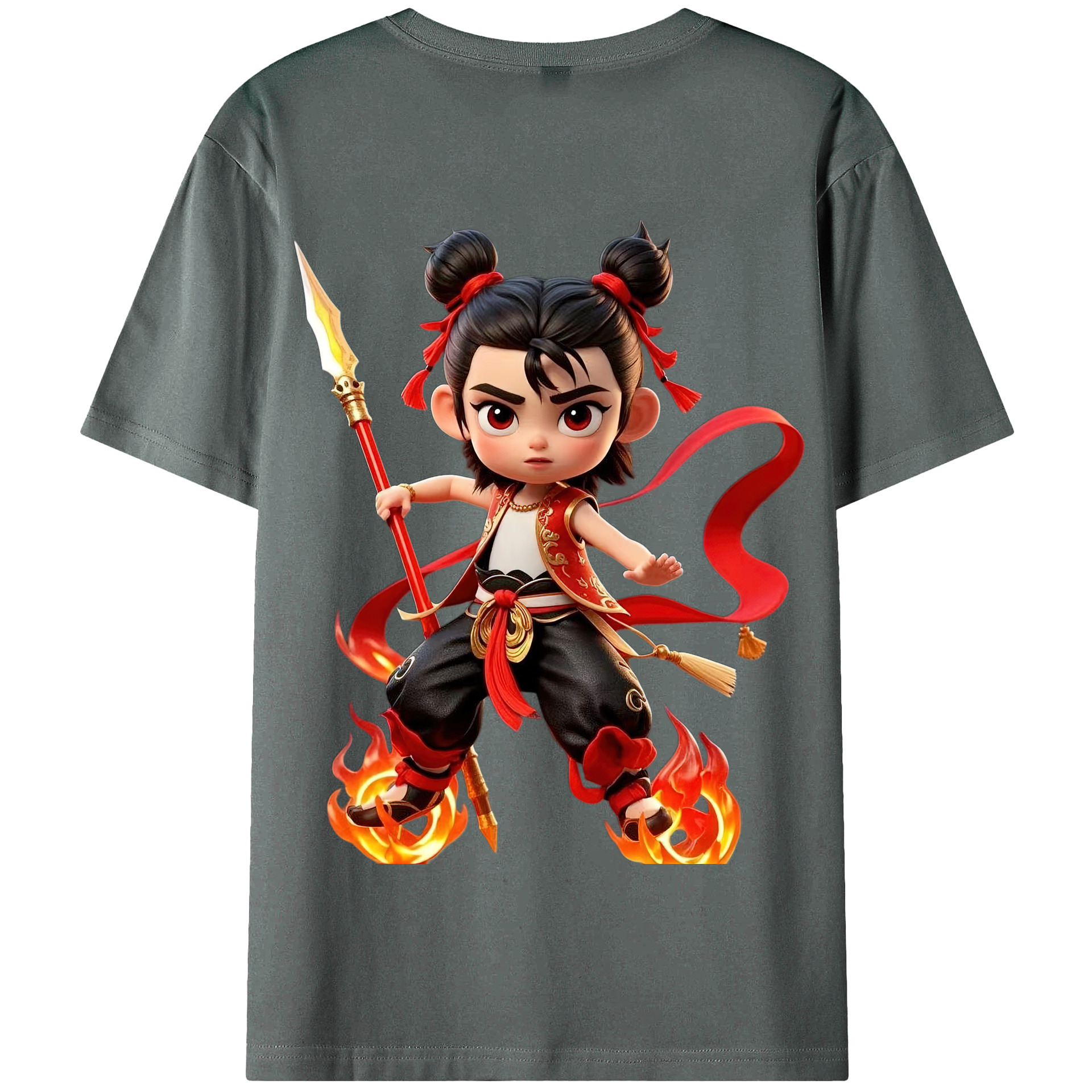（画像用） Ne Zha 2 ナタ 魔童の大暴れ 綿100％半袖Tシャツ（背面プリント）
